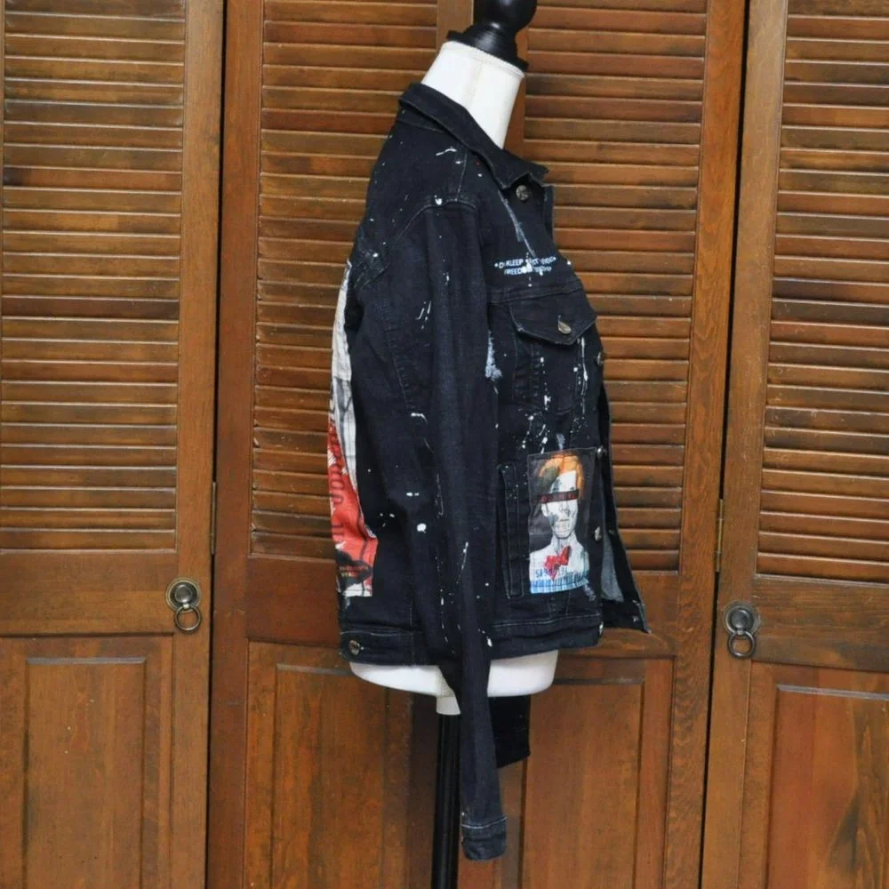 Kleep Biggie Smalls Bowie Warhol Dark Denim Jean Jacket Sz S